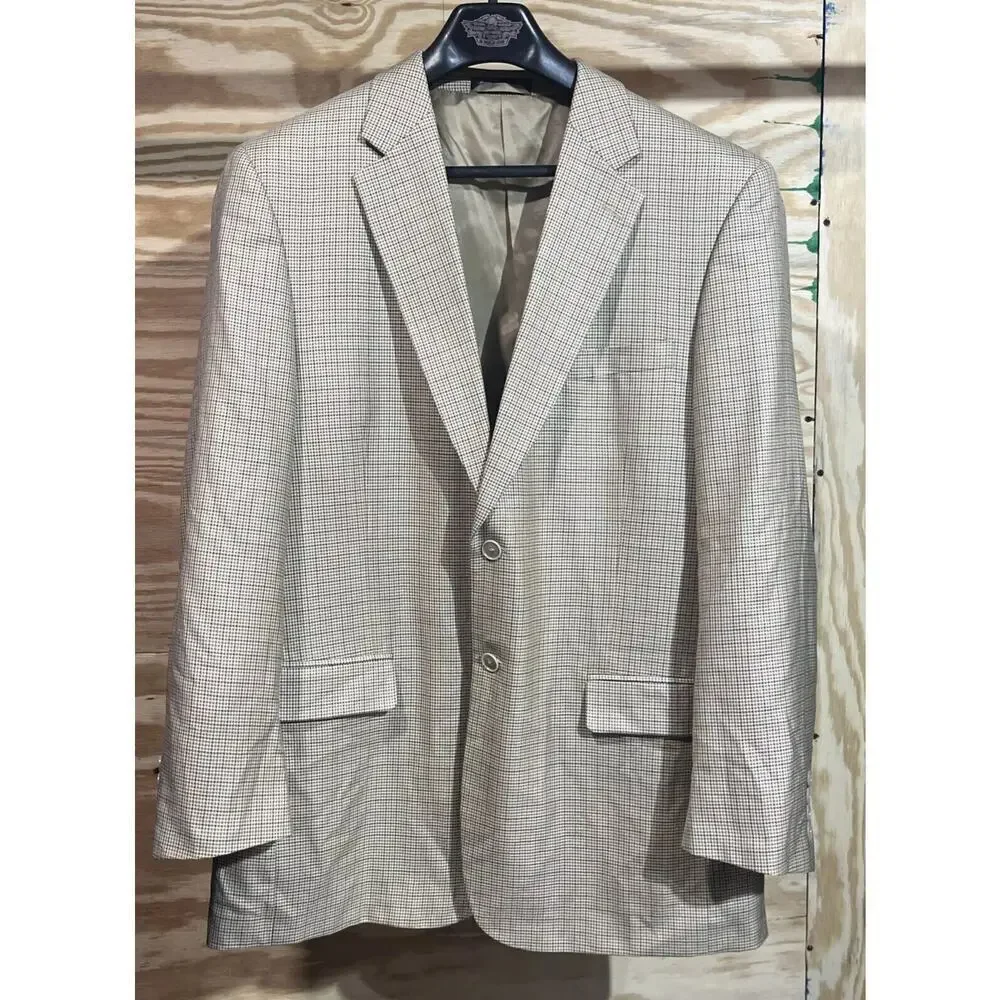 Bert Pulitzer Silk Wool Jacket Beige Multicolor Houndstooth Blazer Men’s Sz 46L